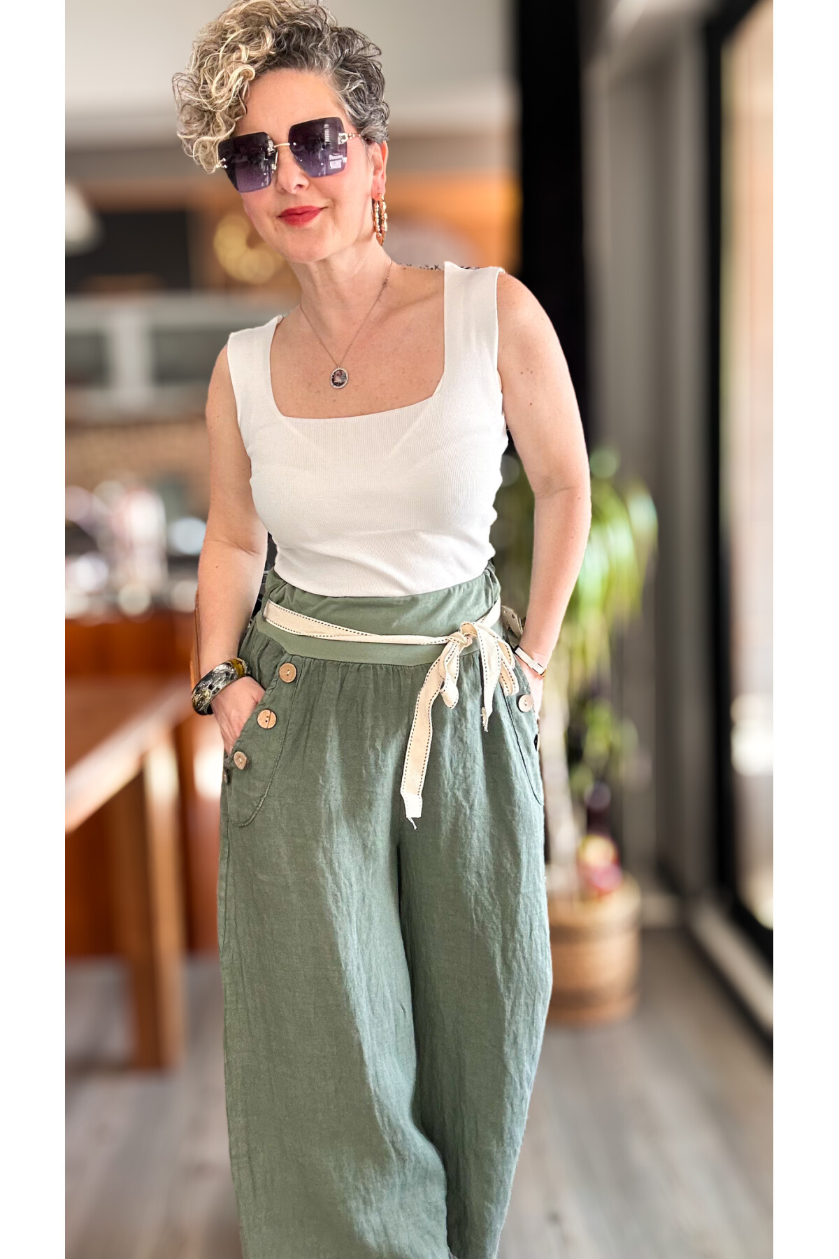 Henry İtalyan Cep Düğme Detay Pantolon Military