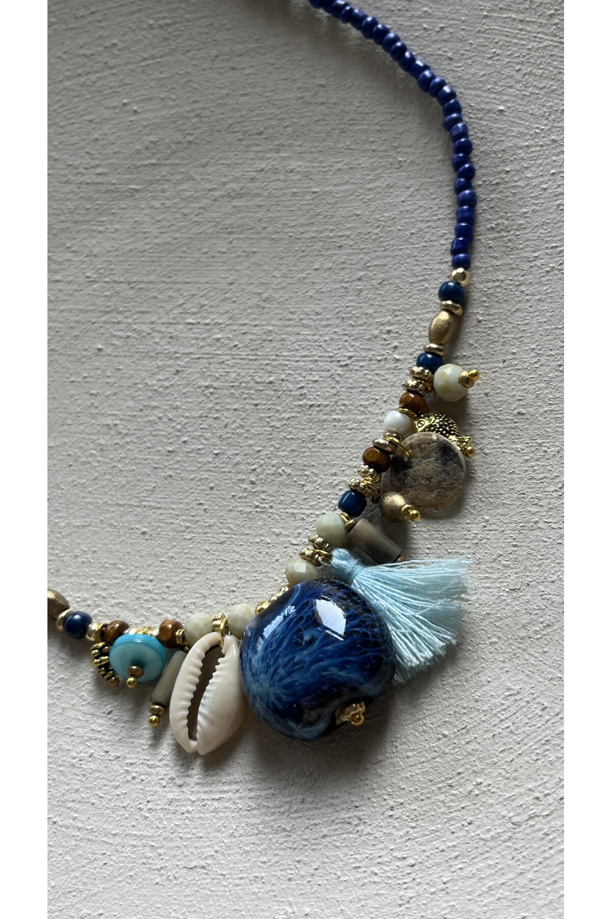 Hulla Pirinç Cam Doğal Taş Kolye