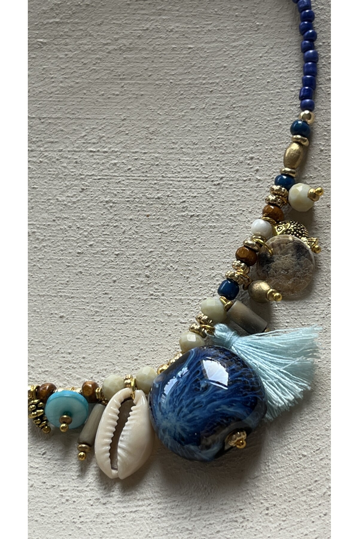 Hulla Pirinç Cam Doğal Taş Kolye