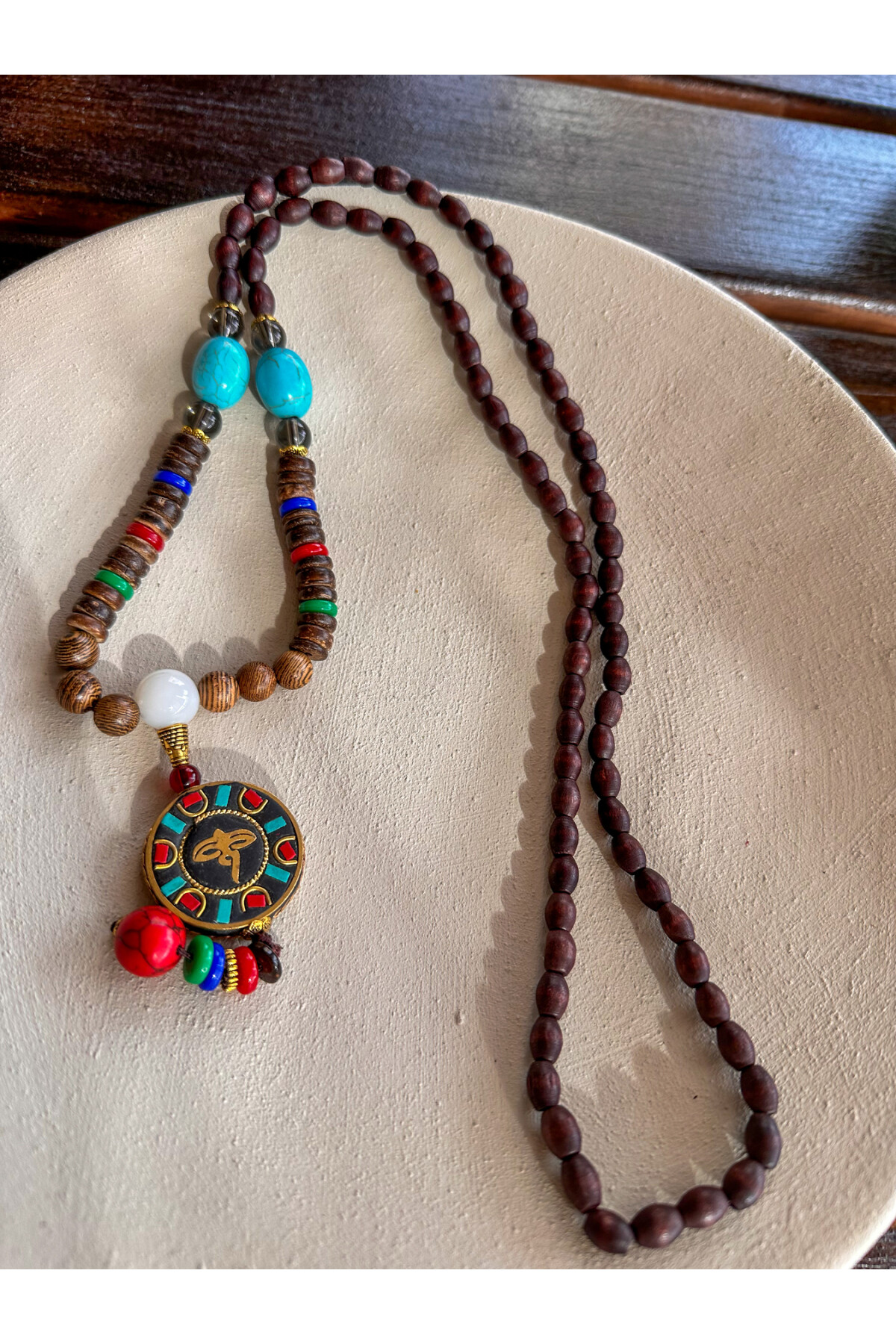 Jadau Doğal Taş Etnik Bambu Kolye