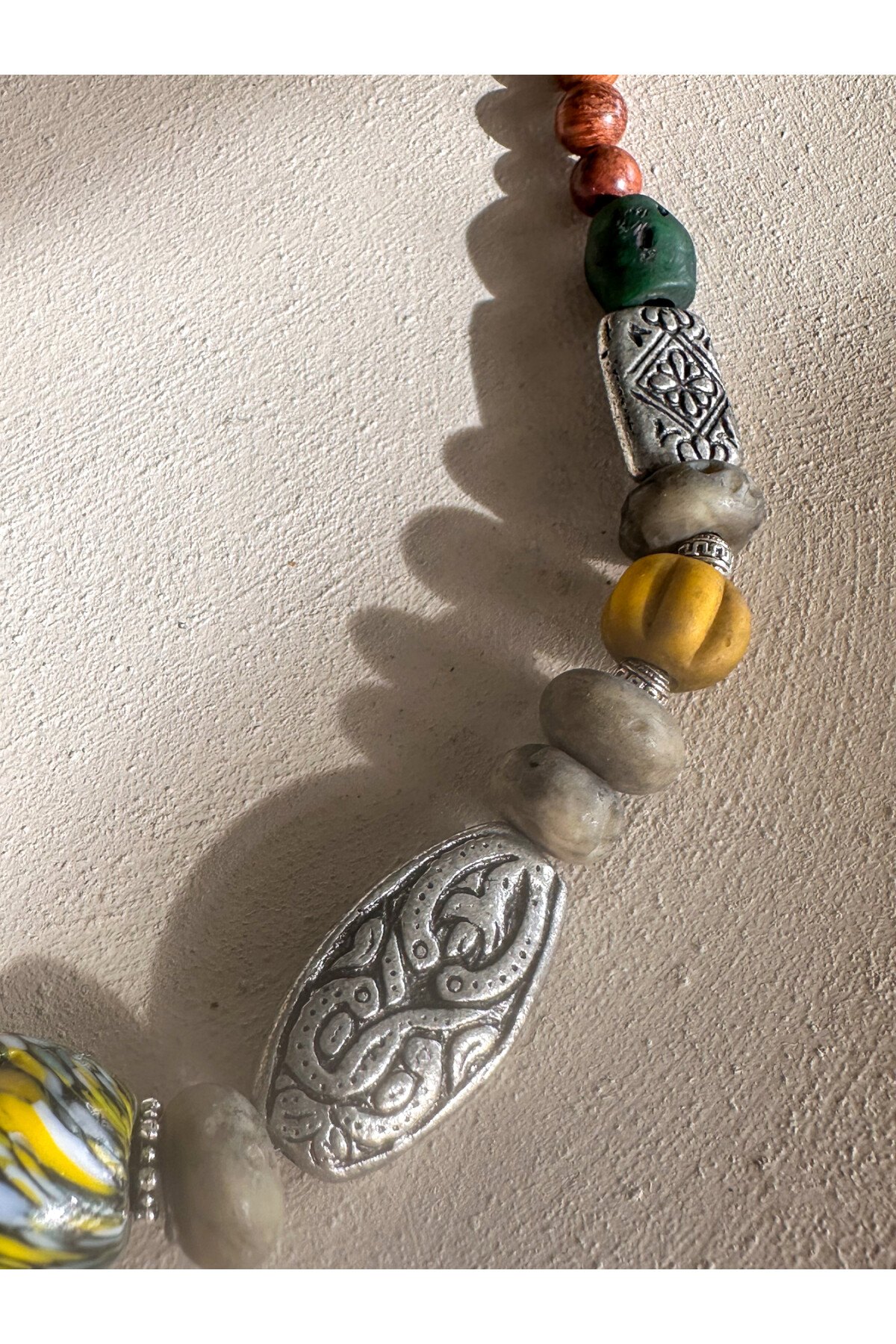 Melis Etnik Pirinç Cam Bambu Kolye