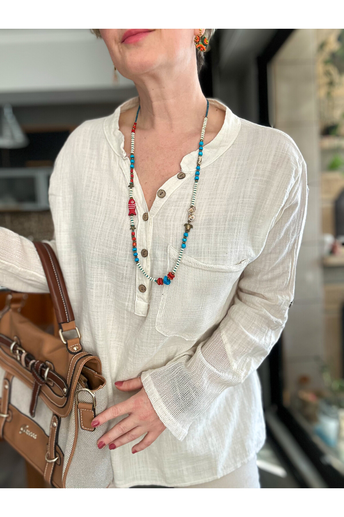 Jalli Tasarım Sırt File Detay Gömlek Bej