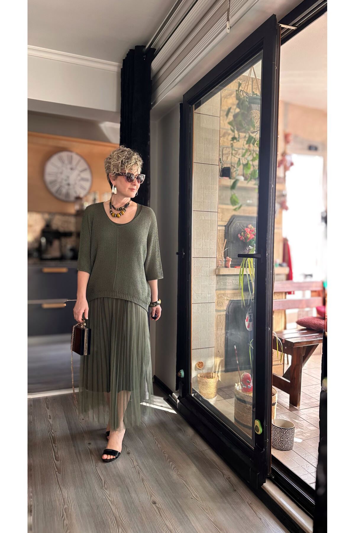 Janine İtalyan Merserize Bluz Takım Elbise Haki