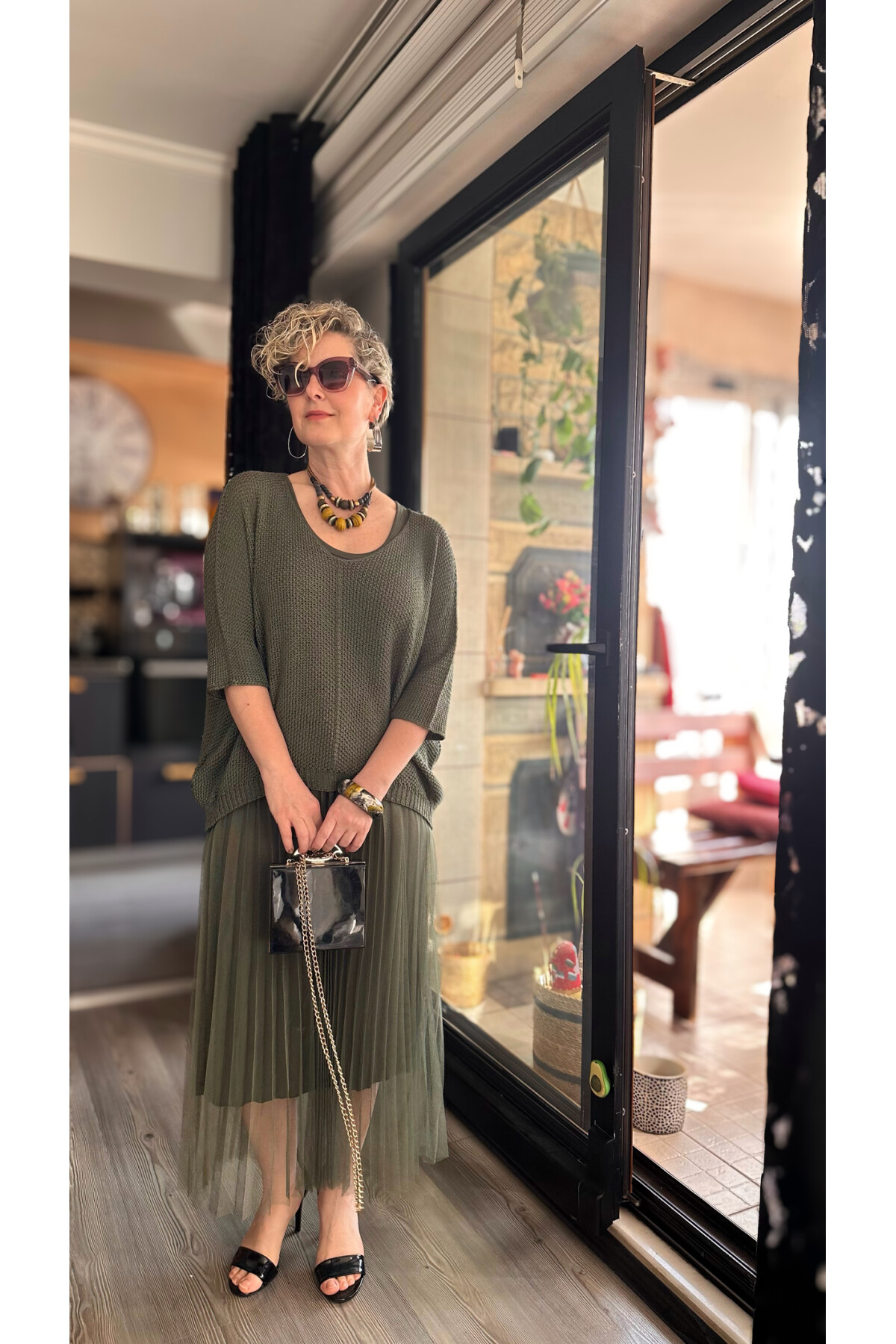 Janine İtalyan Merserize Bluz Takım Elbise Haki