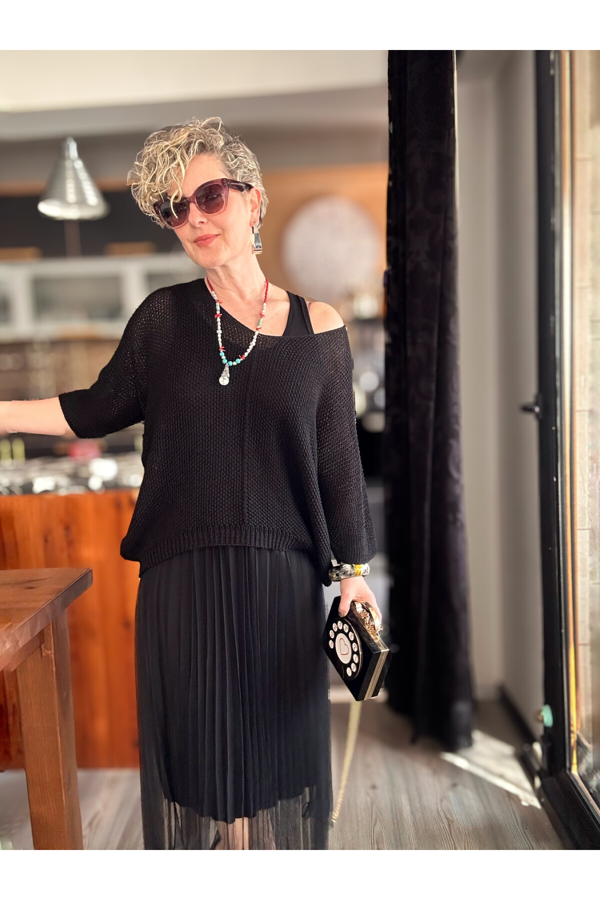 Janine İtalyan Merserize Bluz Takım Elbise Siyah