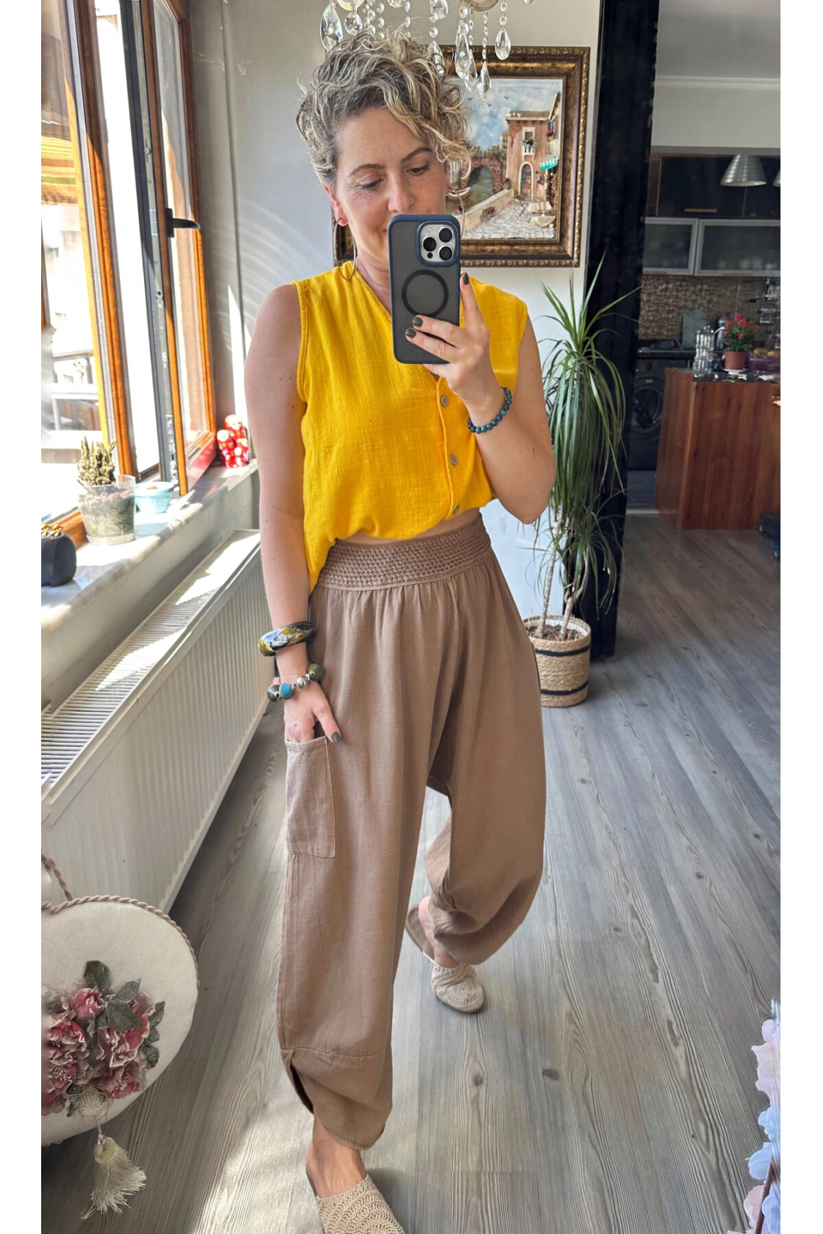 Jimmy V Paça Detaylı Bel Lastik Pamuk Pantalon Vizon