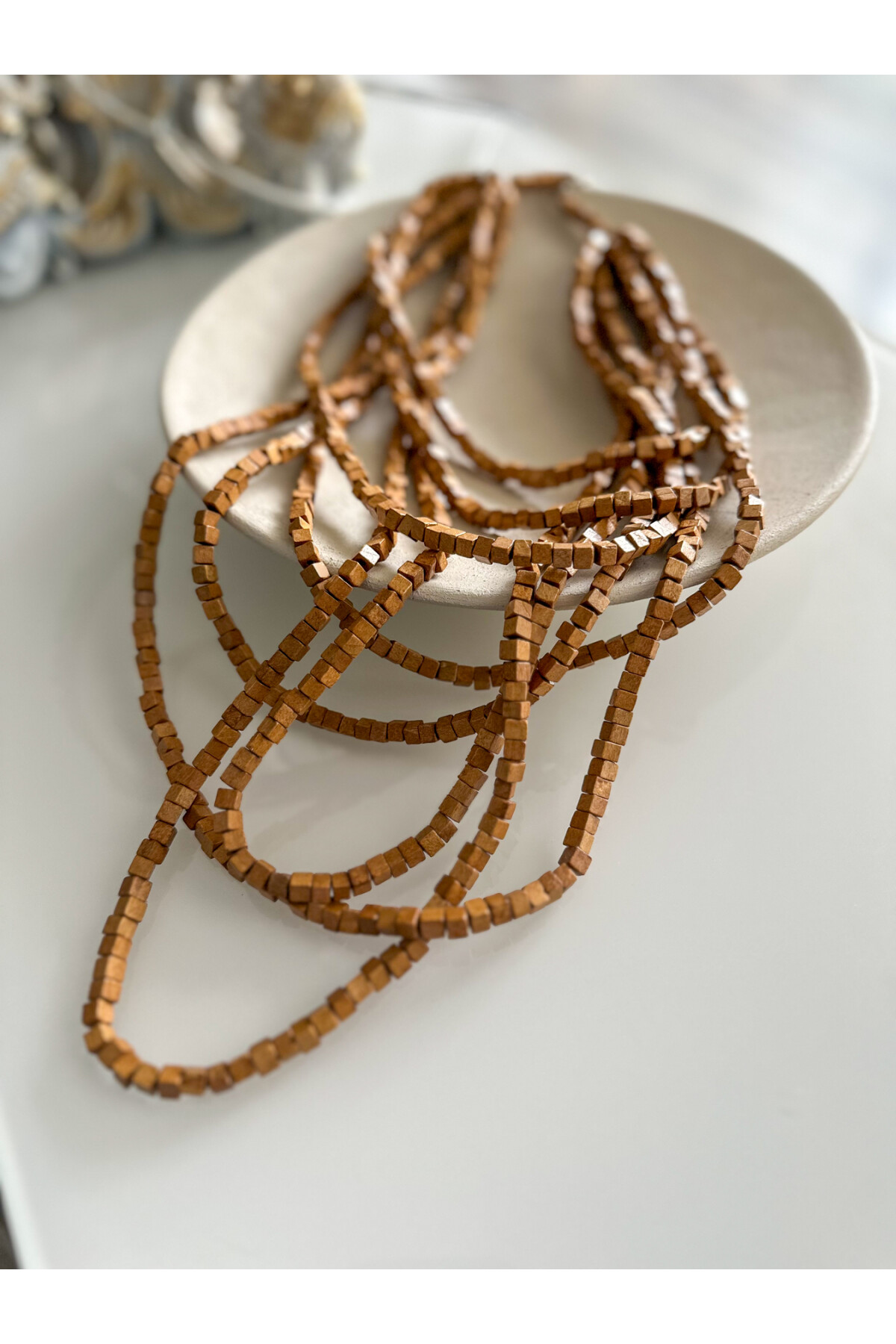 Kahverengi Tahta Otantik Sekiz Sıra Kolye