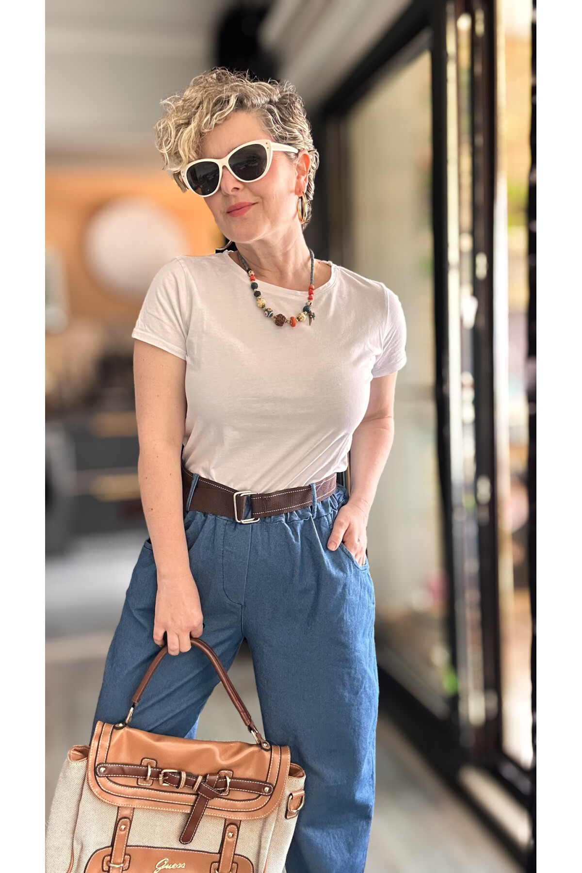 Kessi İtalyan Balon Kemerli Pantolon Tencel İndigo Mavi