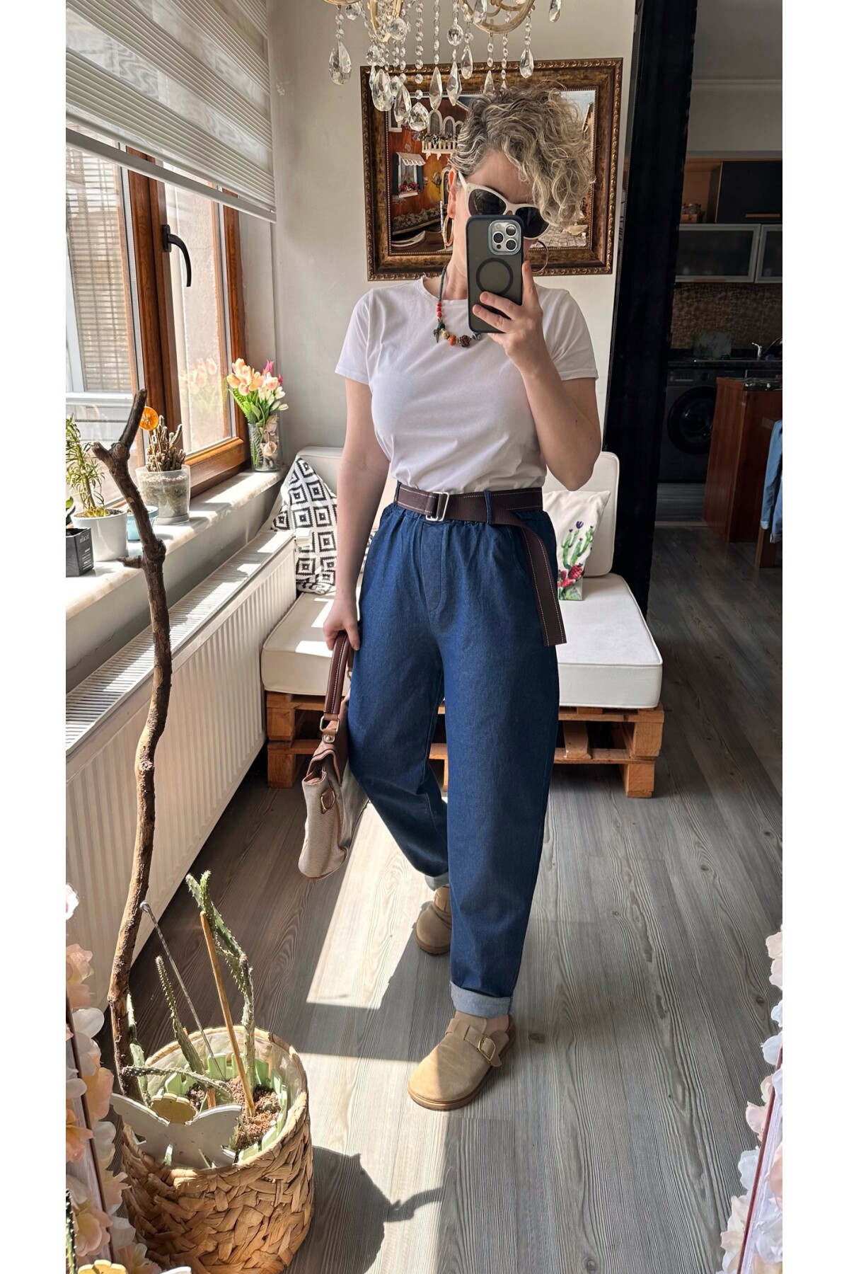 Kessi İtalyan Balon Kemerli Pantolon Tencel Lacivert