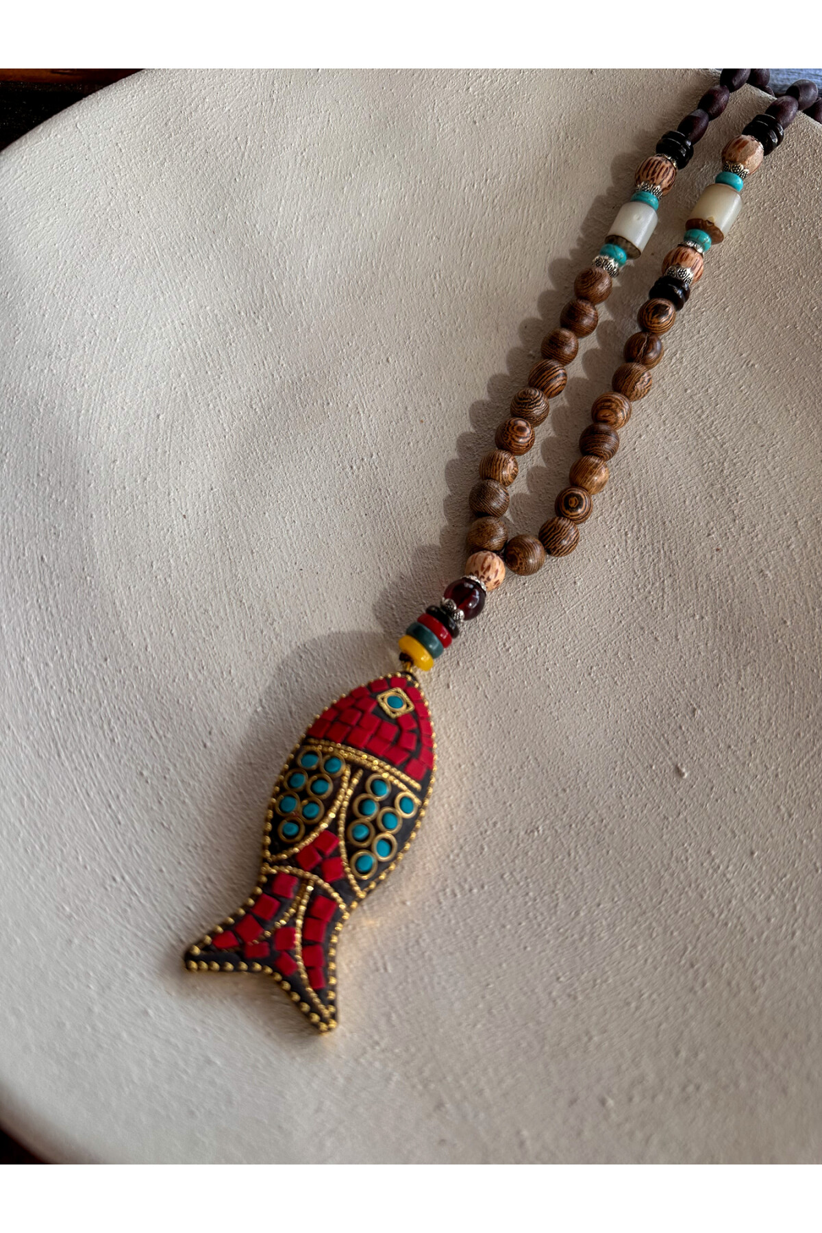 Laksmi Doğal Taş Etnik Bambu Kolye