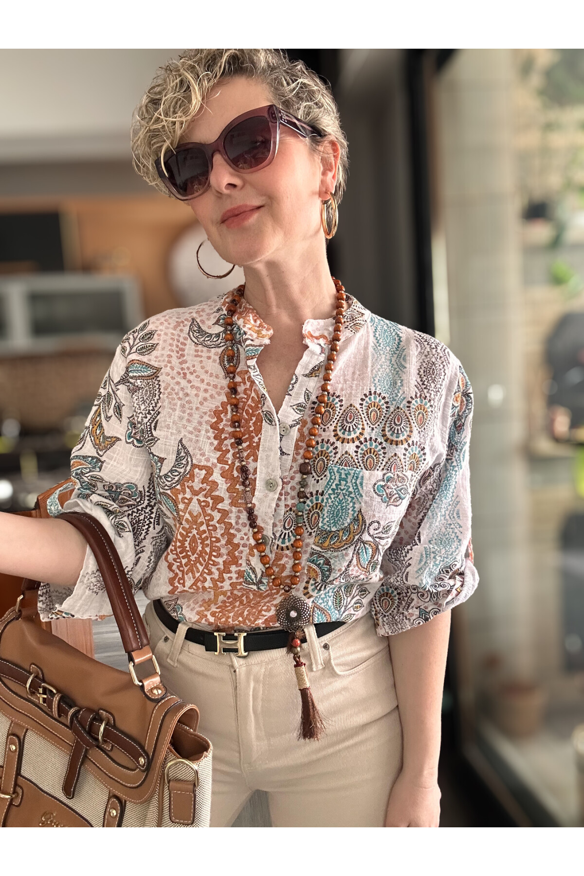 Lanis Şal Desen İtalyan Gömlek Beyaz