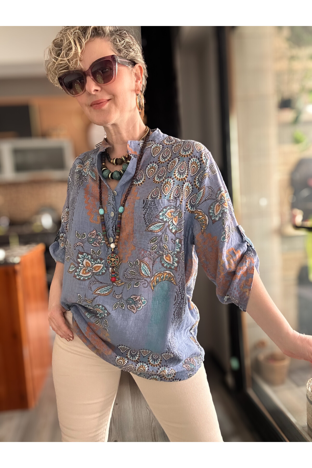 Lanis Şal Desen İtalyan Gömlek İndigo