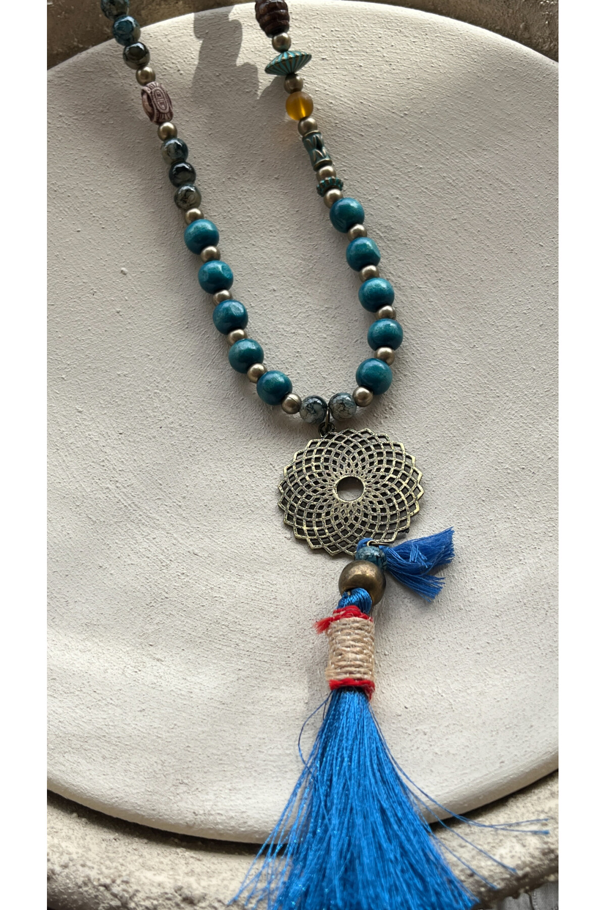 Spotti Tahta Tasarım Kolye Mavi