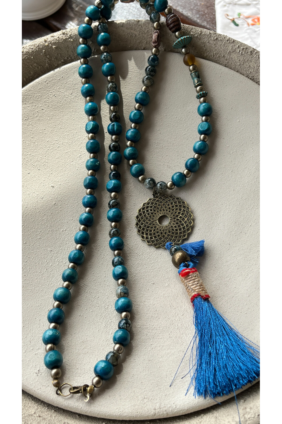 Spotti Tahta Tasarım Kolye Mavi