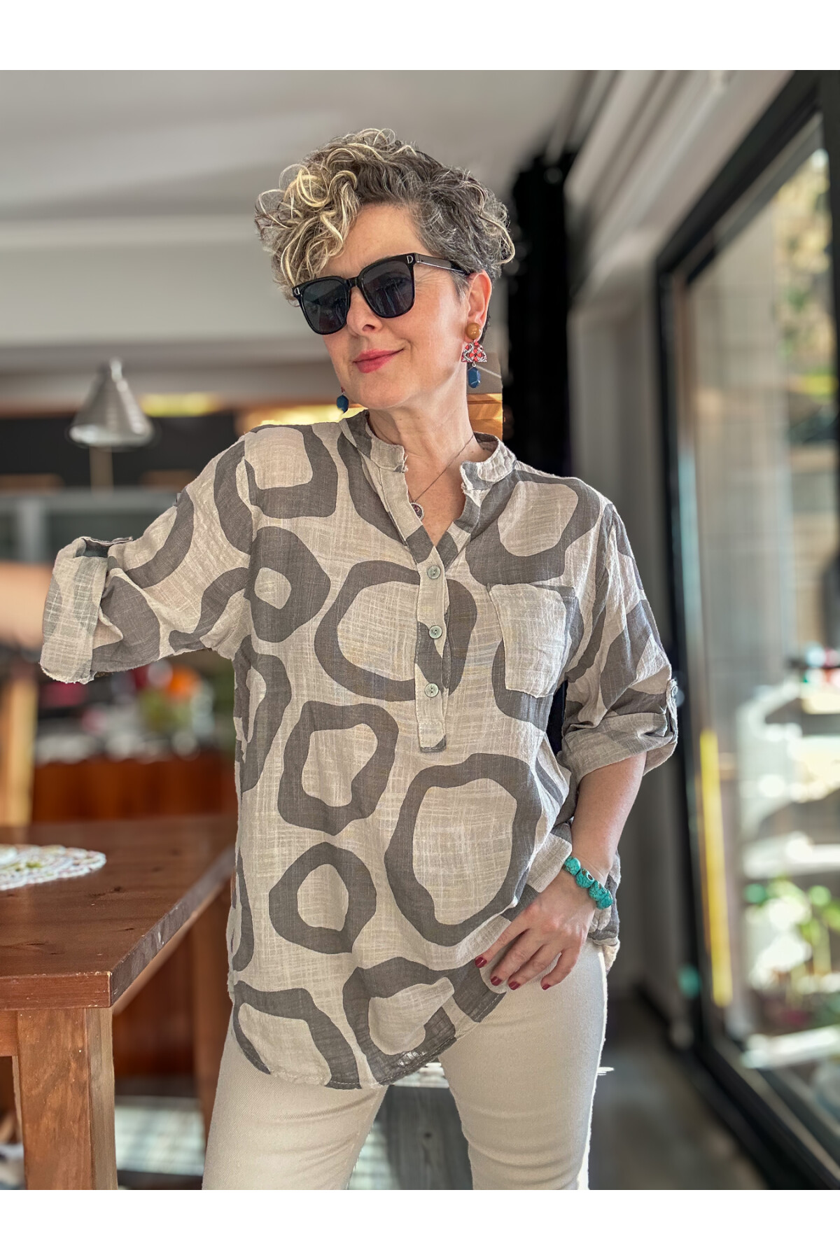 Libro Batik Daire Desen İtalyan Gömlek Bej