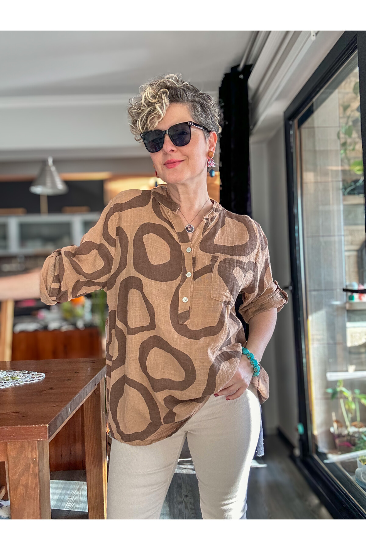 Libro Batik Daire Desen İtalyan Gömlek Cappuccino