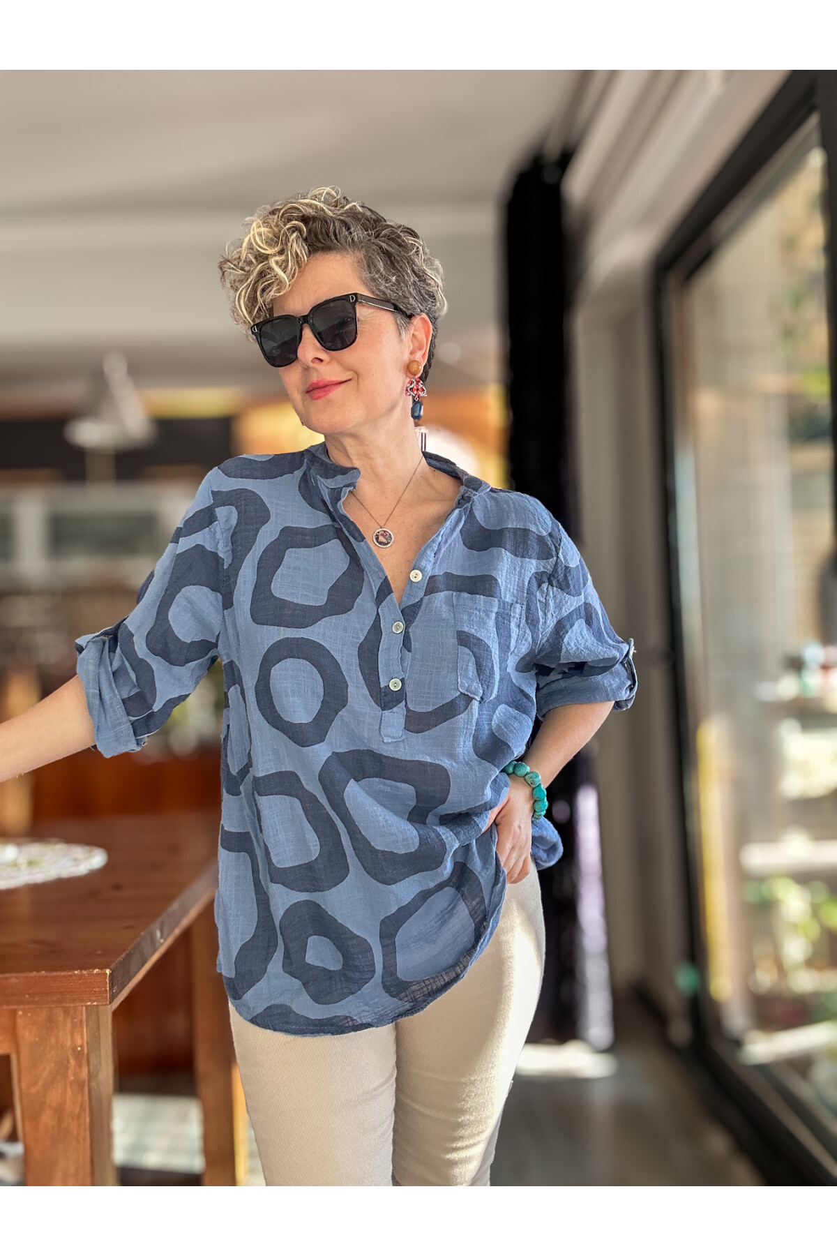 Libro Batik Daire Desen İtalyan Gömlek İndigo