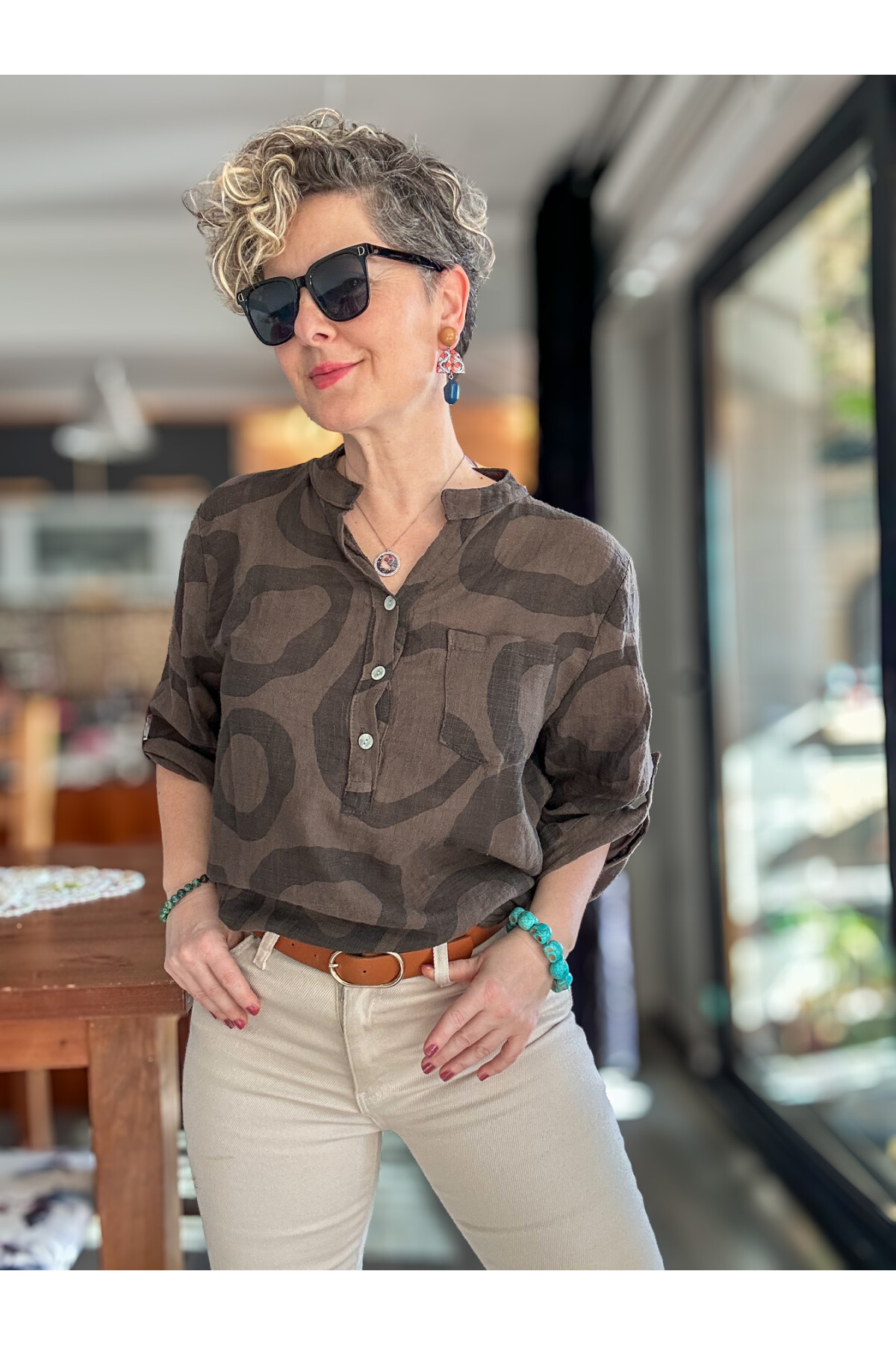 Libro Batik Daire Desen İtalyan Gömlek Kahverengi