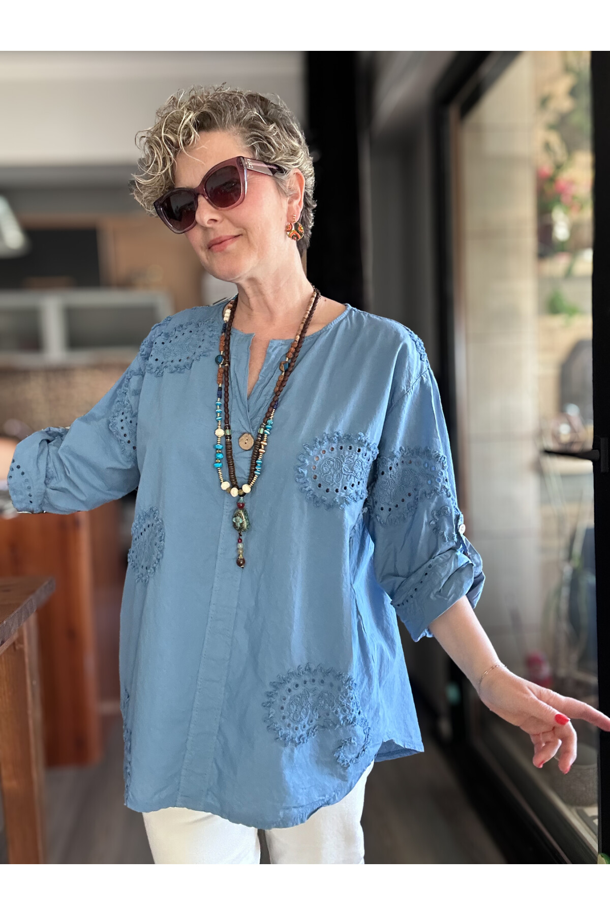 Lizza İtalyan Fisto Tahta Düğme Detay Gömlek İndigo