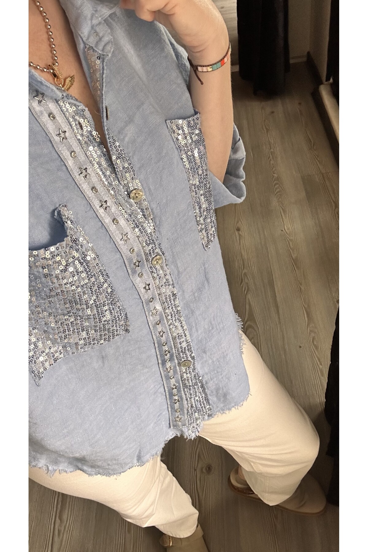 Marnis İtalyan Vip Pul Payet Detay Gömlek Ceket Mavi