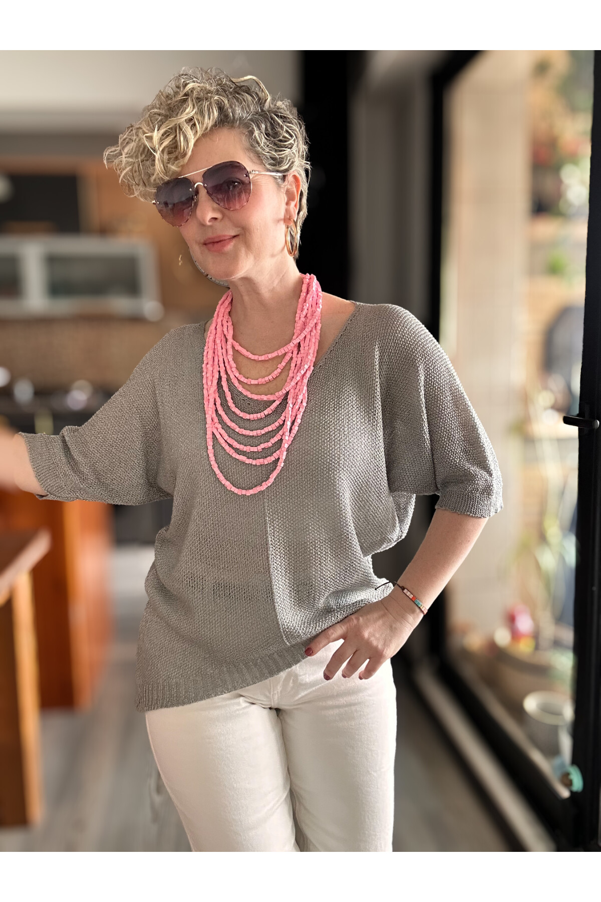 Miatta Tasarım Merserize Bluz Gri