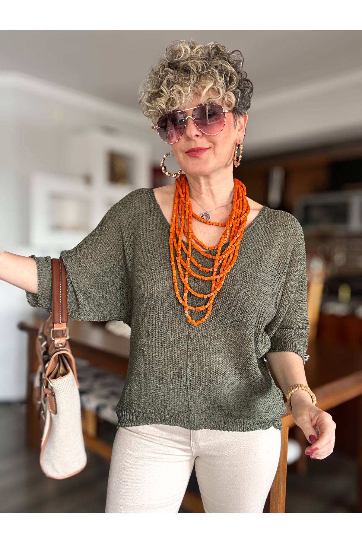 Miatta Tasarım Merserize Bluz Haki Yeşil