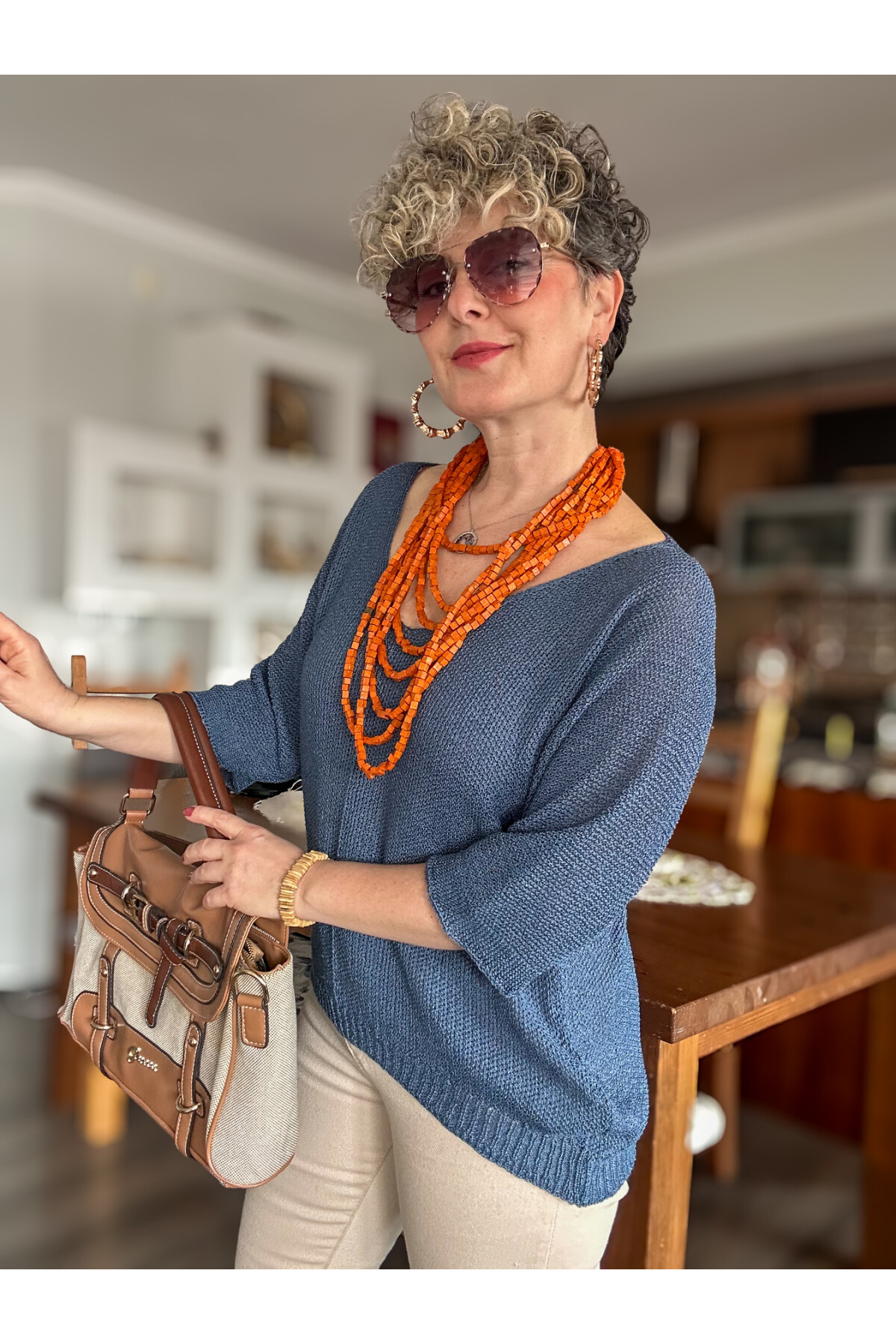 Miatta Tasarım Merserize Bluz İndigo Mavi