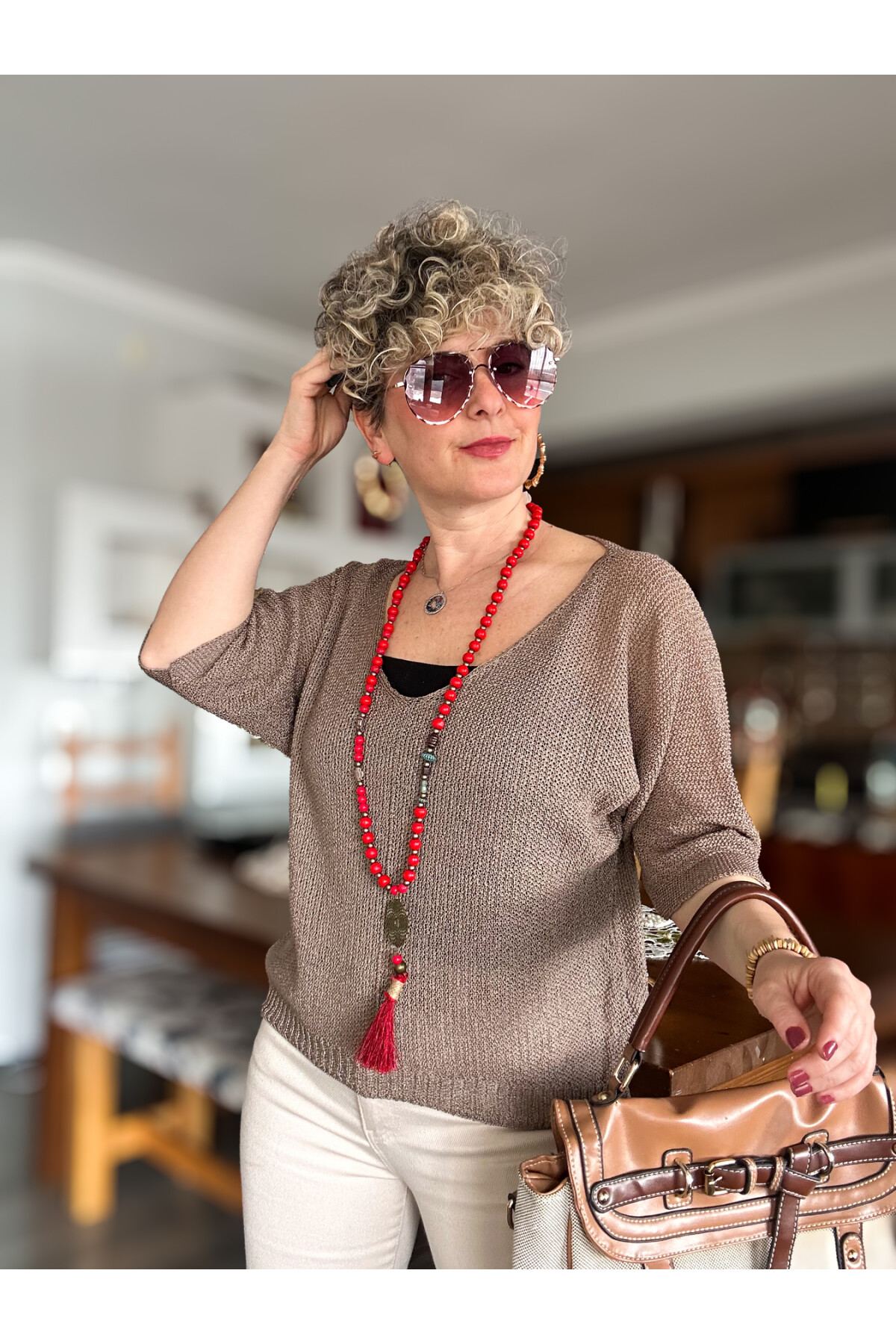 Miatta Tasarım Merserize Bluz Vizon