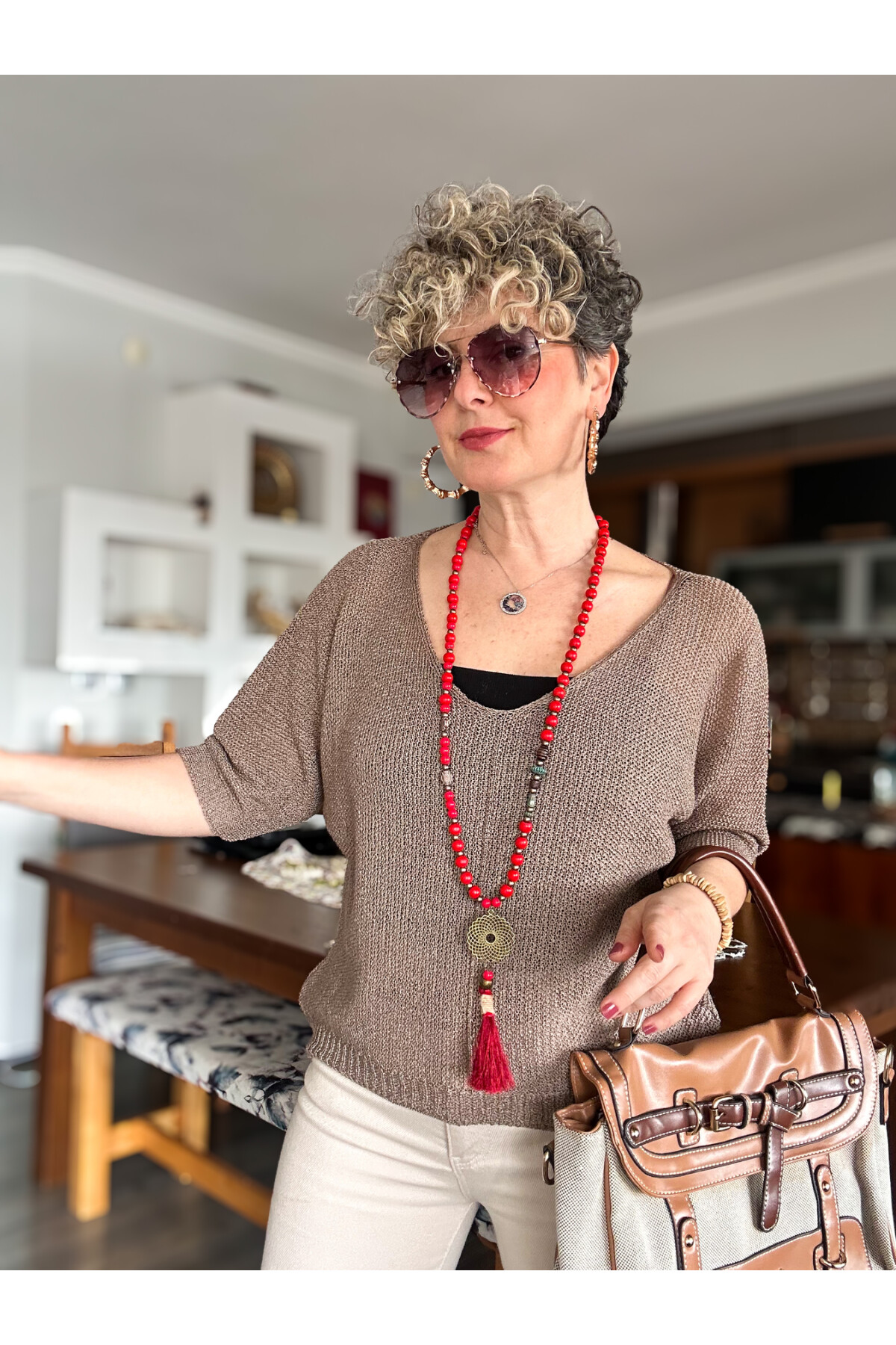 Miatta Tasarım Merserize Bluz Vizon