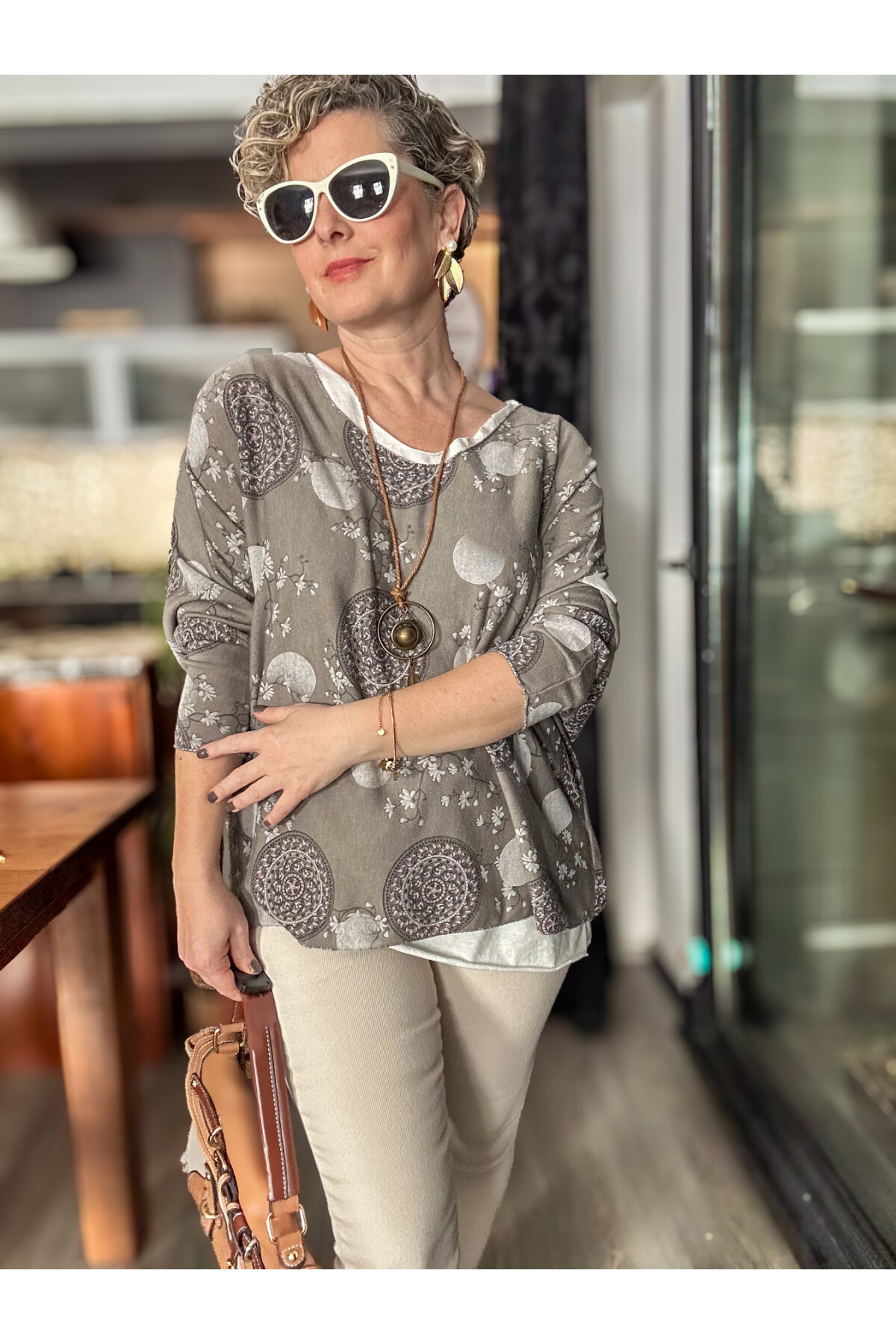 Mira Lotus Desen Kolyeli İtalyan Bluz Fango