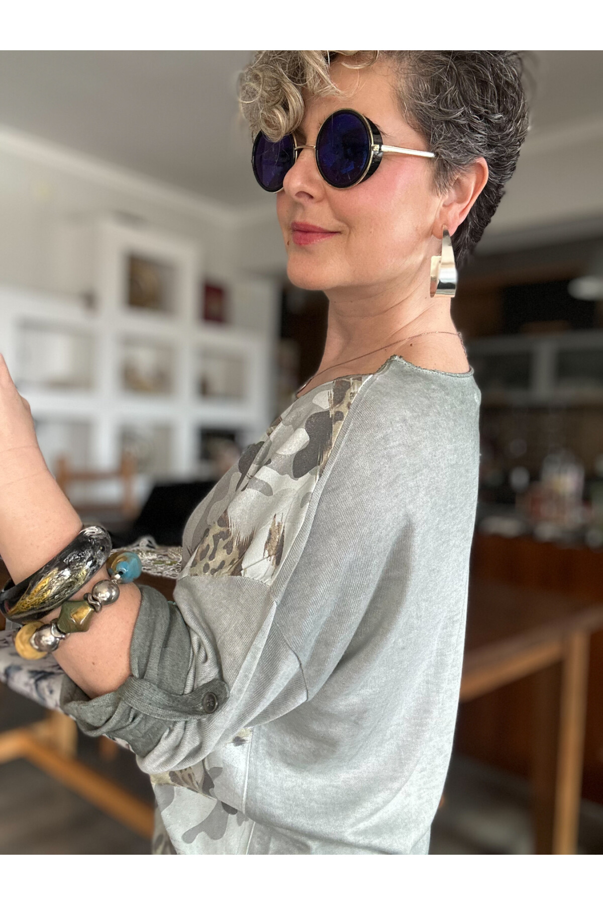 Miranda İtalyan Varak Baskı Kamuflaj Bluz Haki