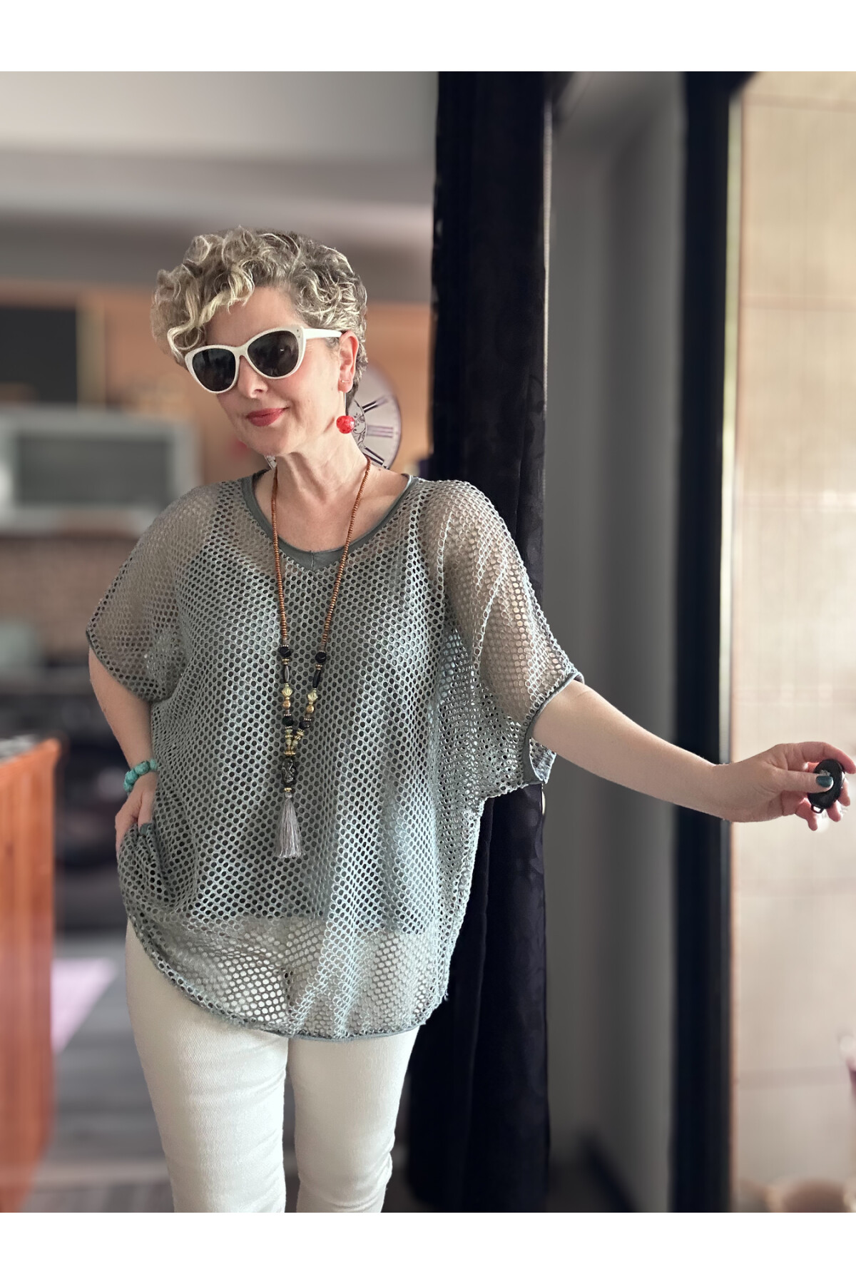 Motto İtalyan Fileli Atletli İkili Bluz Gri