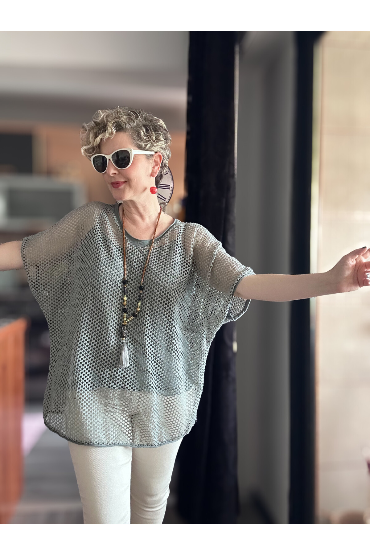 Motto İtalyan Fileli Atletli İkili Bluz Gri