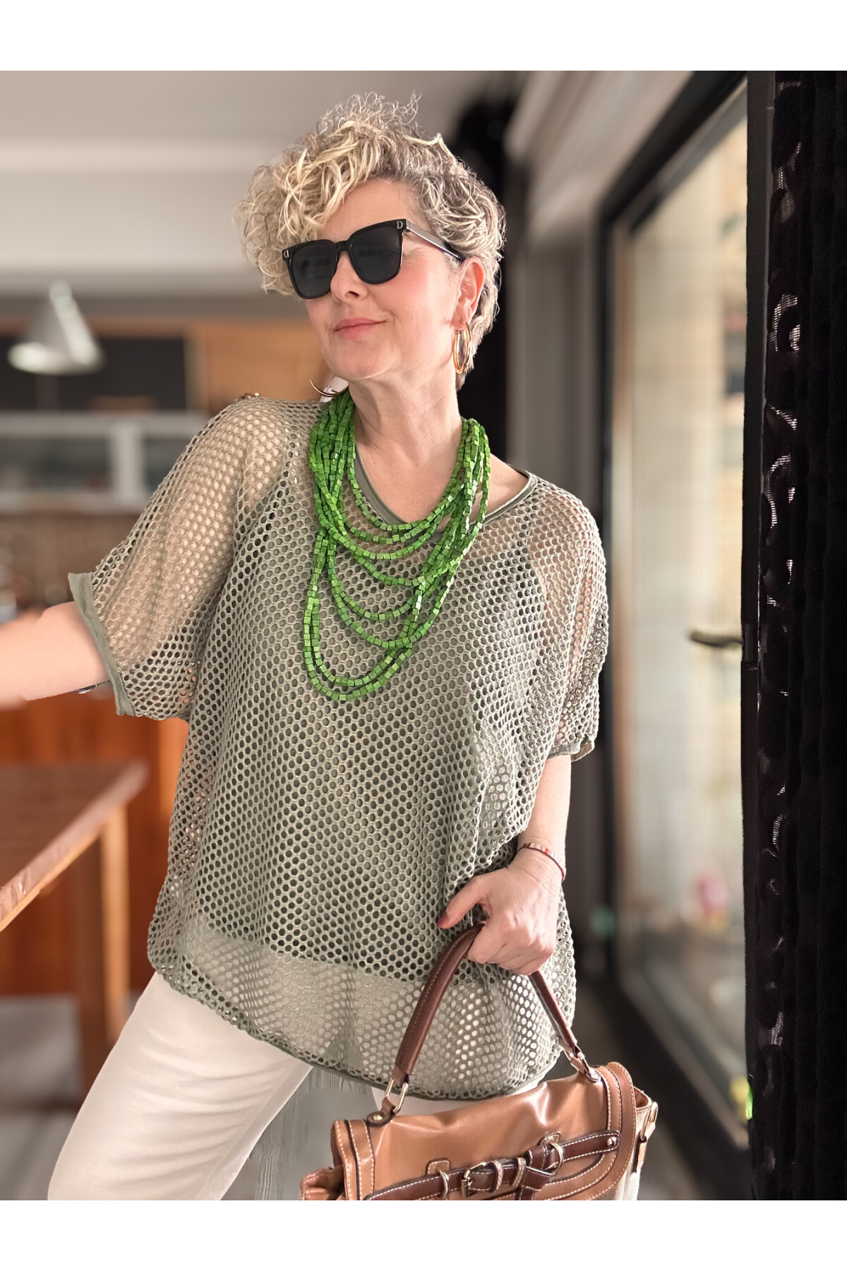 Motto İtalyan Fileli Atletli İkili Bluz Haki