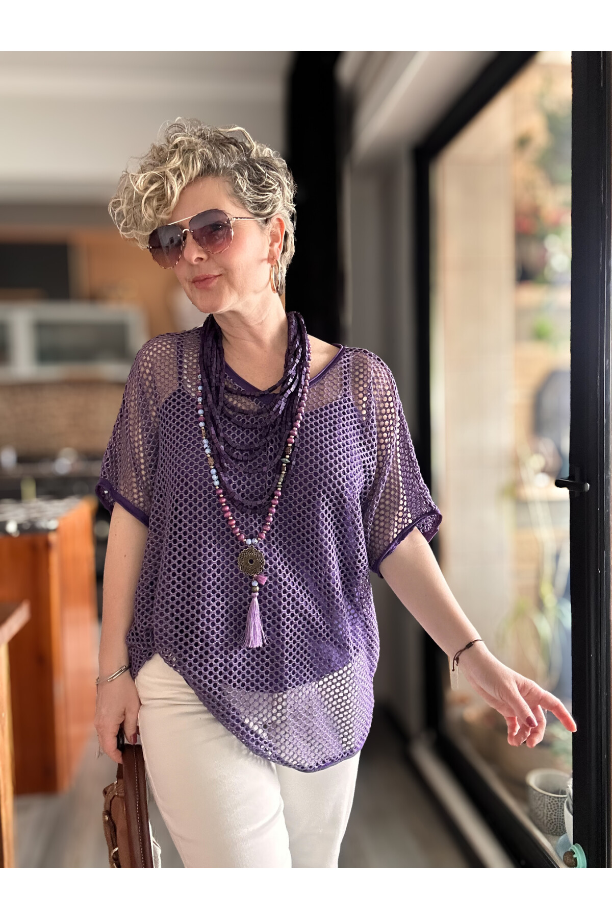 Motto İtalyan Fileli Atletli İkili Bluz Mor