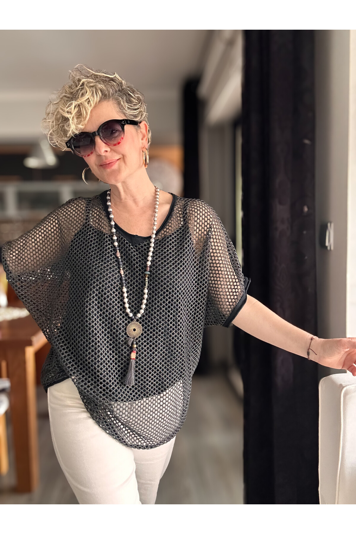 Motto İtalyan Fileli Atletli İkili Bluz Siyah