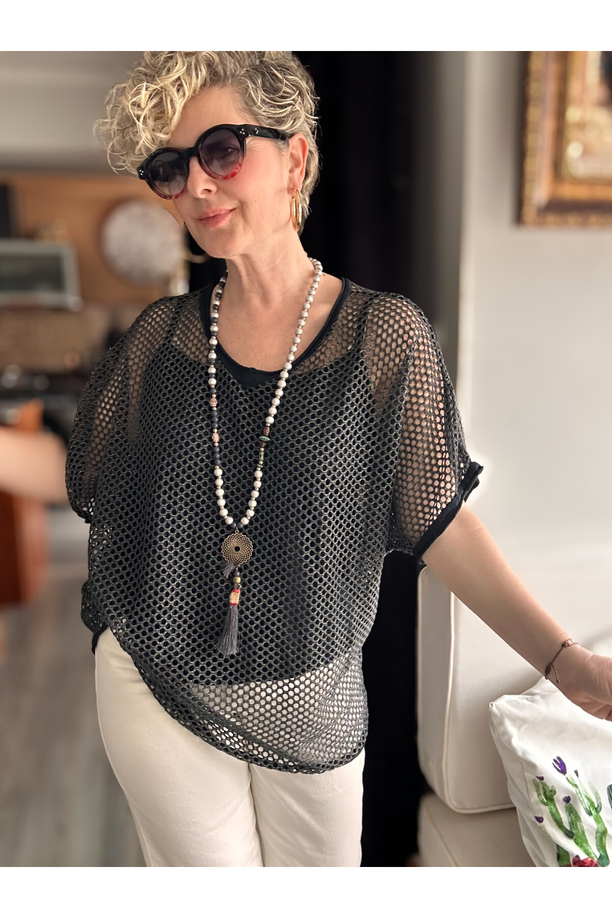 Motto İtalyan Fileli Atletli İkili Bluz Siyah