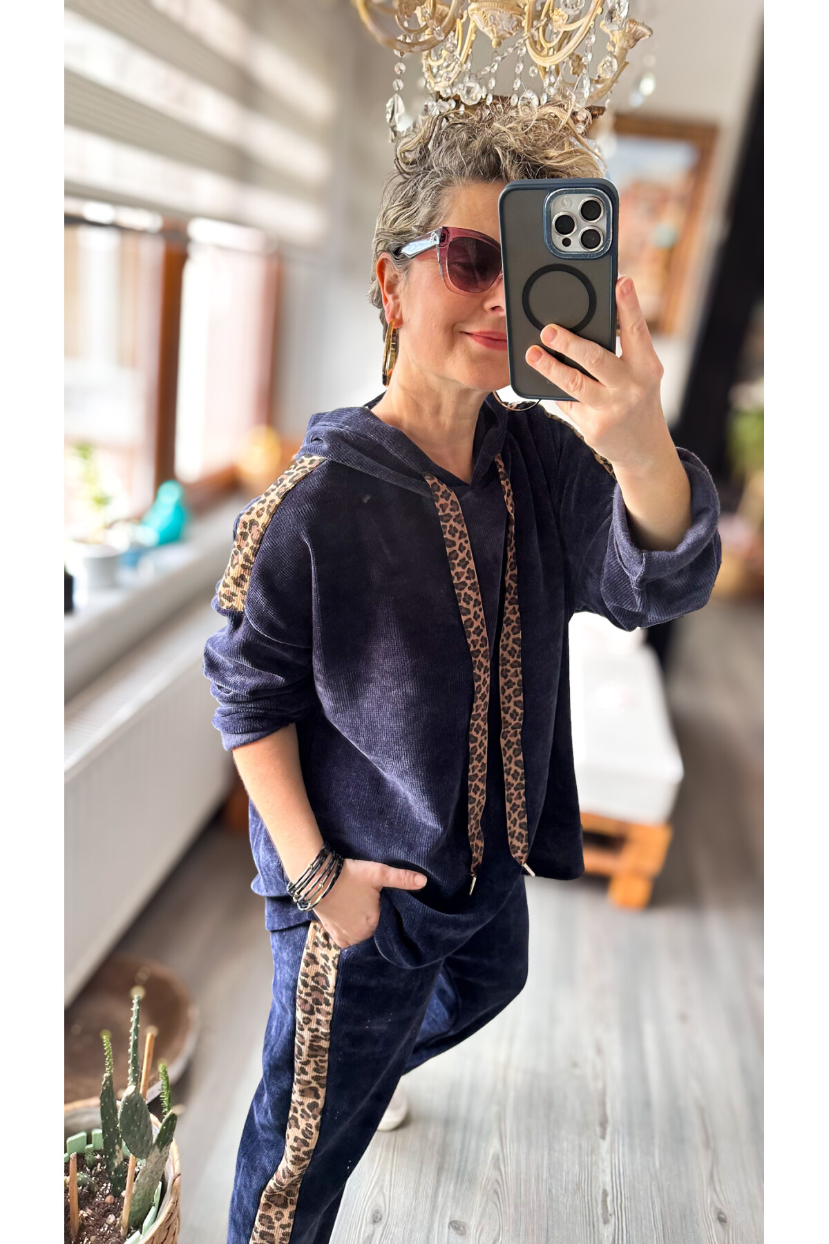 Muffin İtalyan Şönil Leopar Detay Takım Lacivert