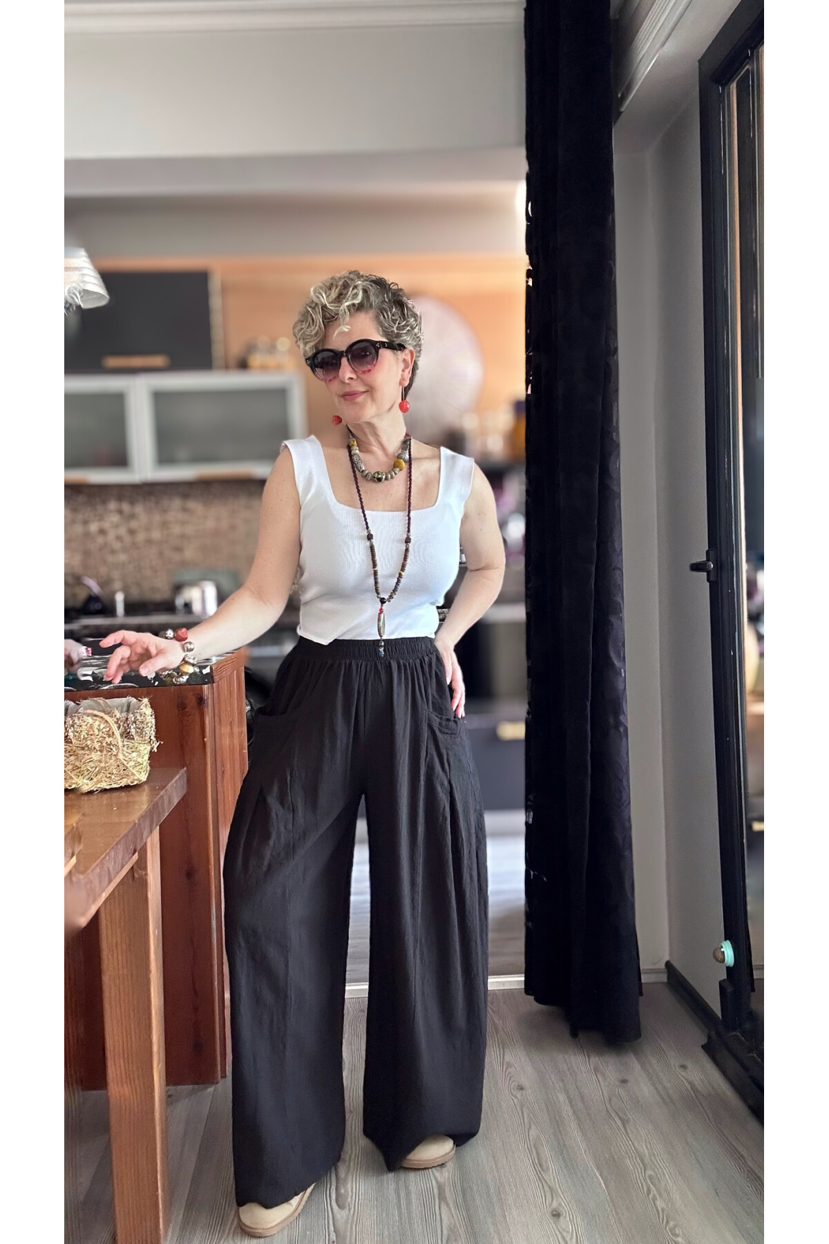 Munyi Cep Pileli Detay Pantolon Siyah