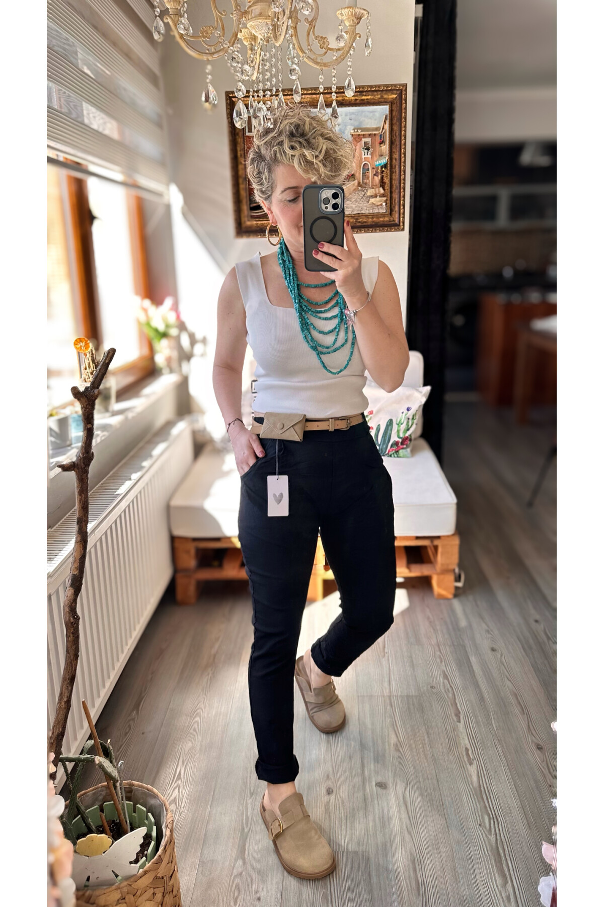 Nappa İtalyan Çanta Kemerli Sihirlli Pantolon Siyah