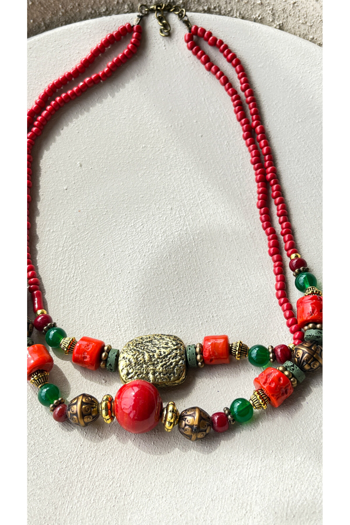 Nest Pirinç Cam Etnik Kolye