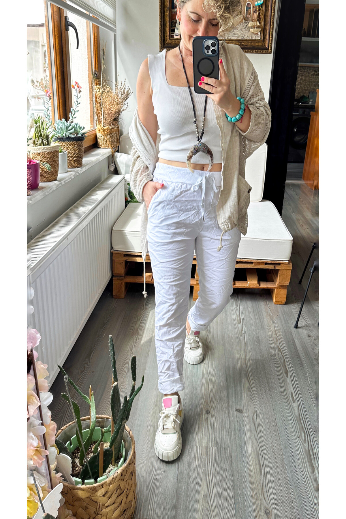 Nino İtalyan Sihirli Pantolon Beyaz