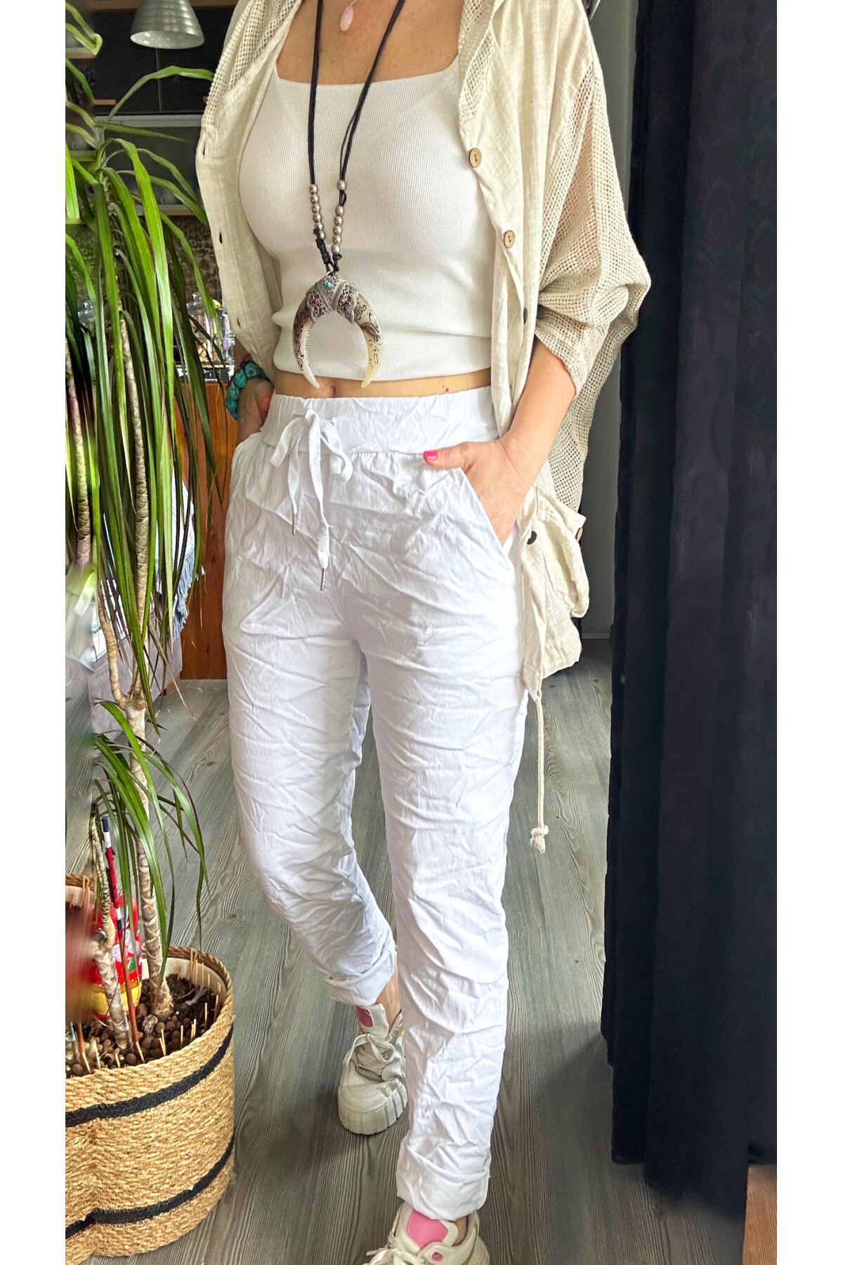 Nino İtalyan Sihirli Pantolon Beyaz