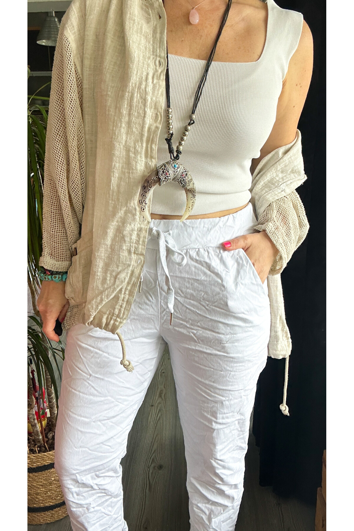 Nino İtalyan Sihirli Pantolon Beyaz