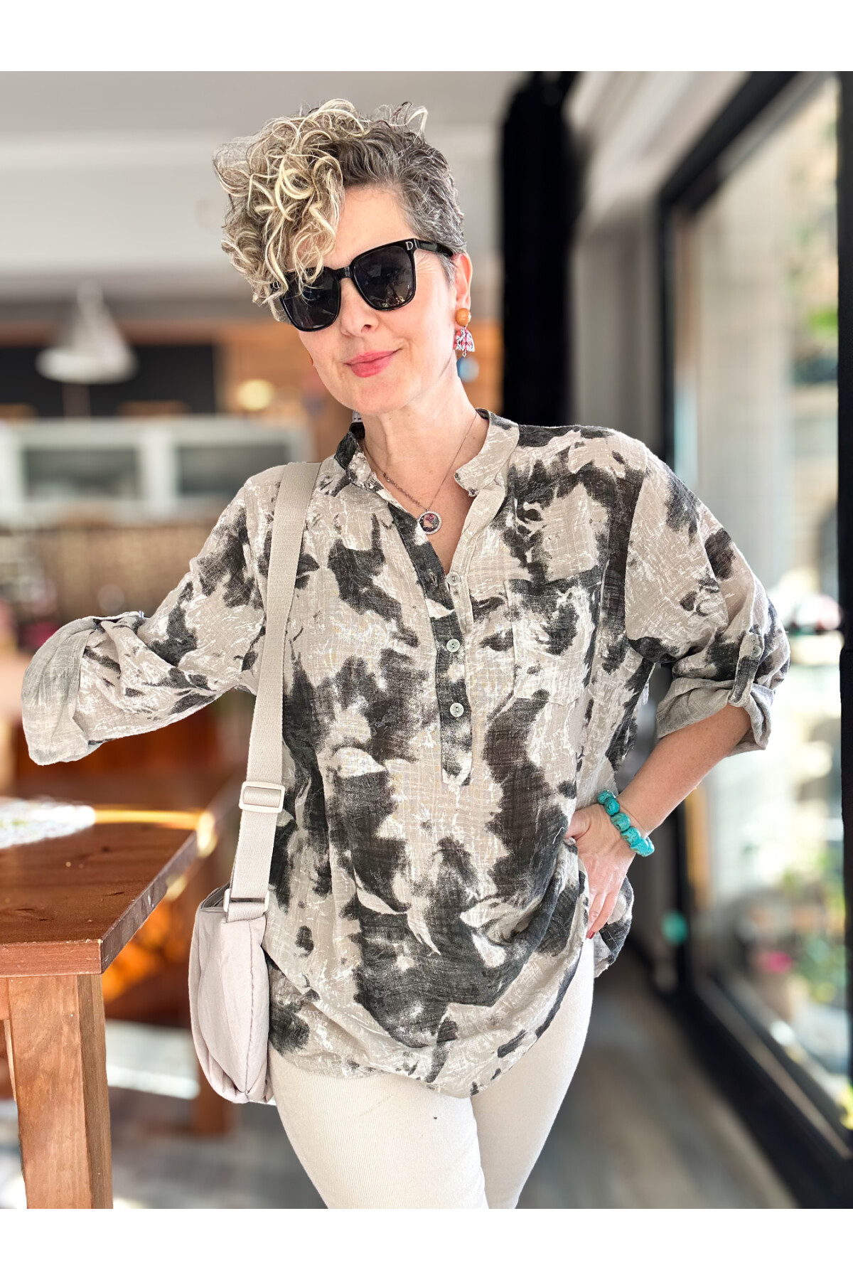 Noce Sarmal Batik Desen İtalyan Gömlek Bej