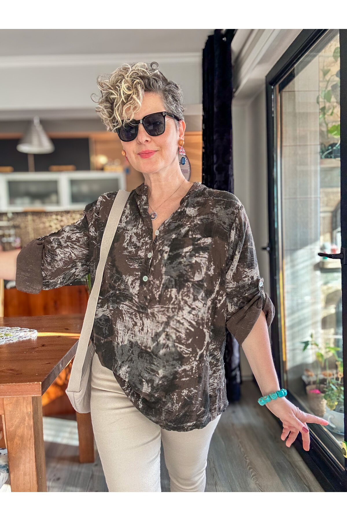 Noce Sarmal Batik Desen İtalyan Gömlek Kahve