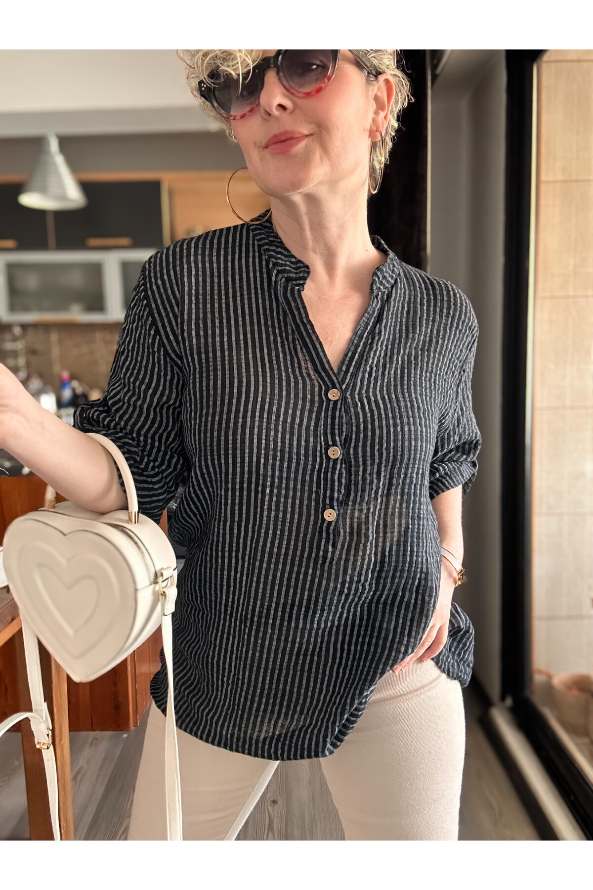 Patto Çizgi Desen İtalyan Gömlek Black