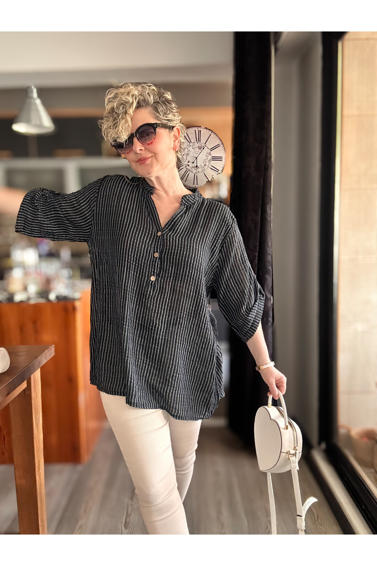 Patto Çizgi Desen İtalyan Gömlek Black