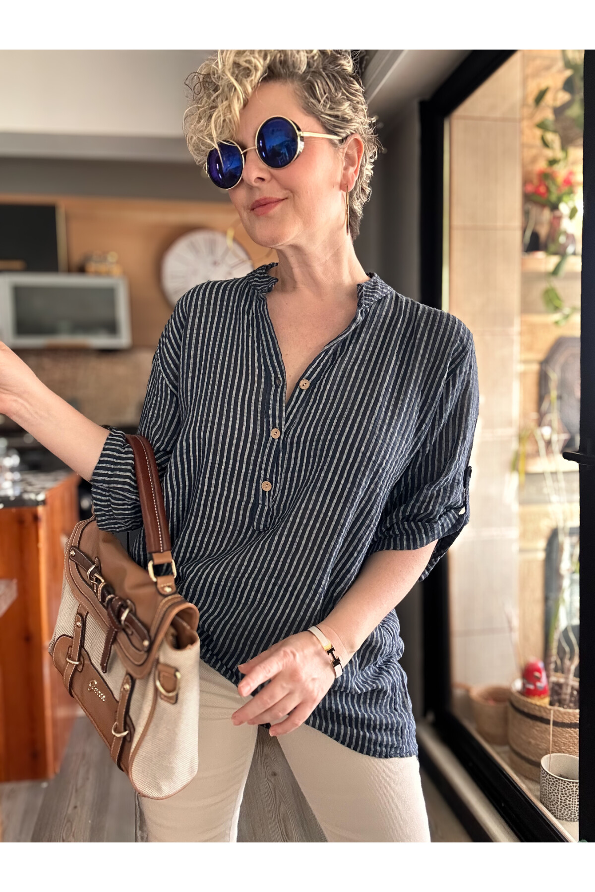 Patto Çizgi Desen İtalyan Gömlek Navy