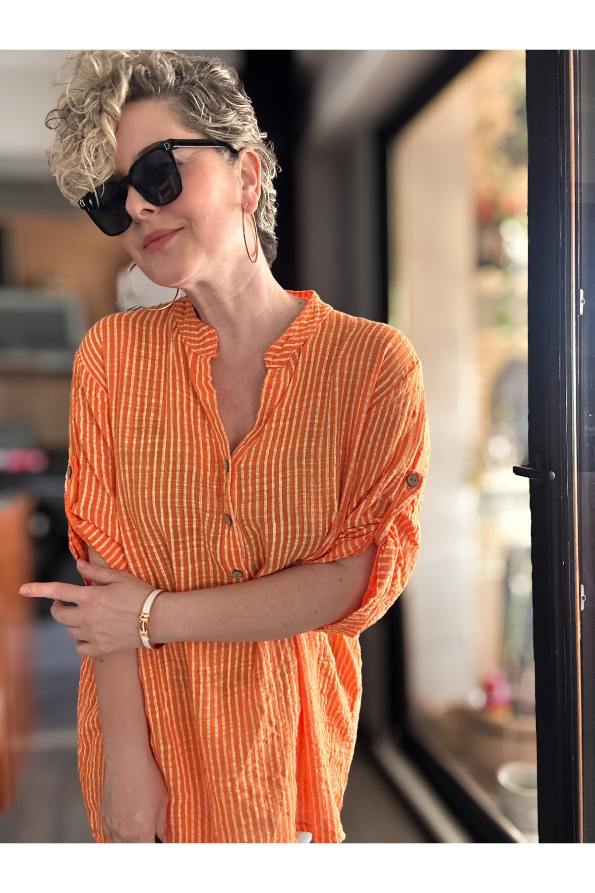 Patto Çizgi Desen İtalyan Gömlek Orange